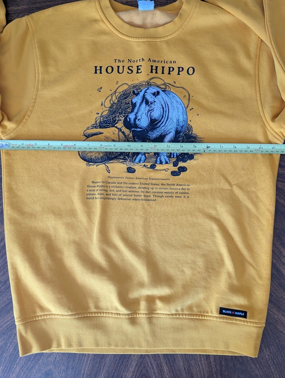 Black Maple House Hippo Sweatshirt, Golden Yellow Heritage Minute, Size M - Picture 6 of 8